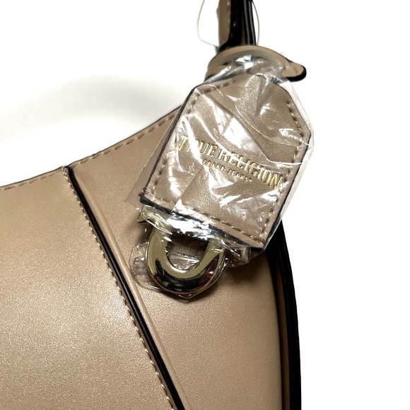 True Religion Embossed Horseshoe Logo Hobo Shoulder Bag Beige NWT Gift Charm Tag